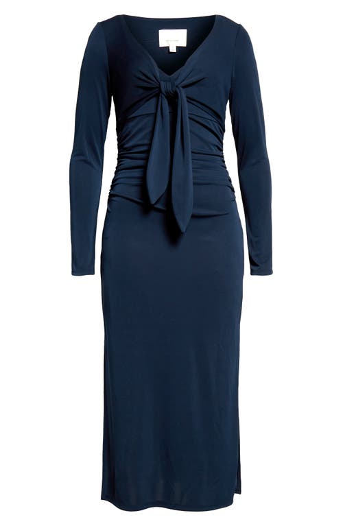 Cinq À Sept Brenna Knot-tie Gathered Crepe Midi Dress In Peacock Blue