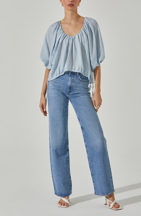 Shop Astr The Label Puff Sleeve Side Tie Top In Periwinkle Blue