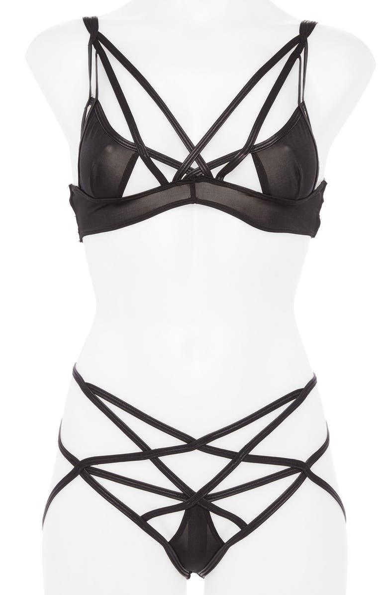 HAUTY Strappy Bralette & Panty, Main, color, Black