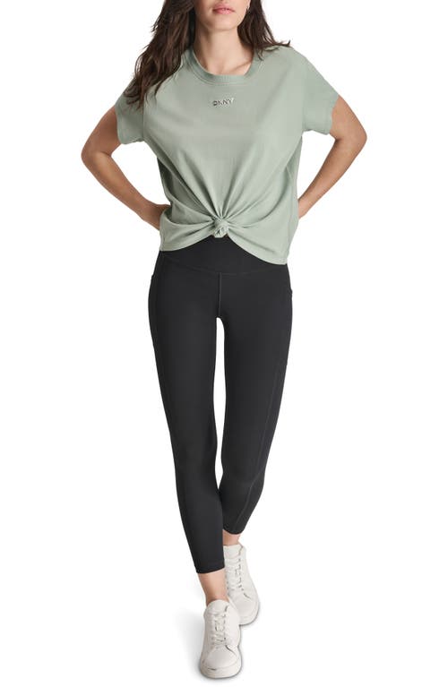 Dkny Metallic Bubble Logo Knot Front T-shirt In Lily Pad