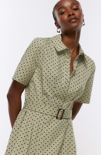 Green polka clearance dot shirt dress