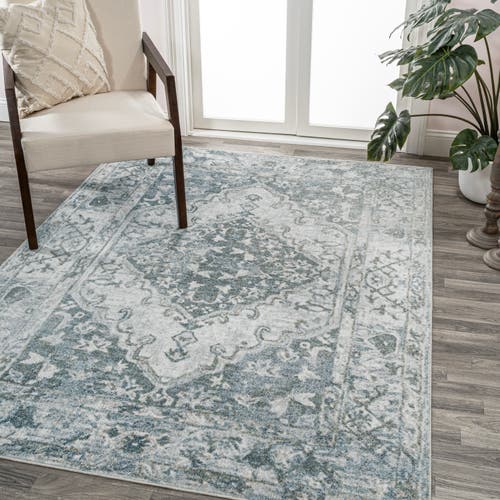 Jonathan Y Pavel Distressed Medallion Low-pile Machine-washable Area Rug In Light Gray/blue