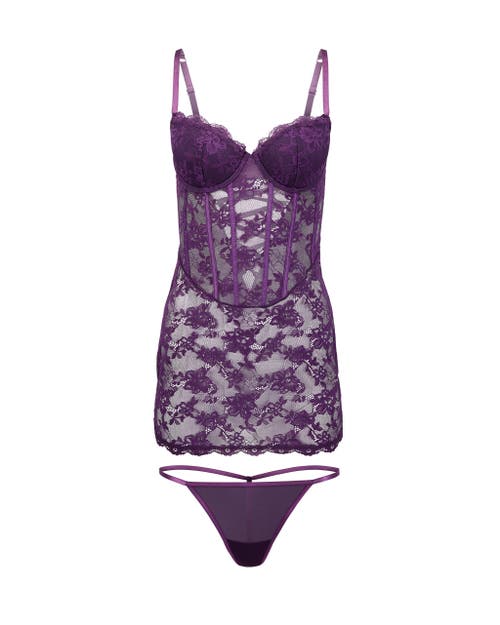Adore Me Brielle Babydoll & G-string Set Lingerie In Dark Purple