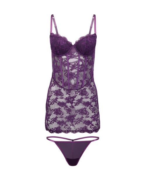 Shop Adore Me Brielle Babydoll & G-string Set Lingerie In Dark Purple