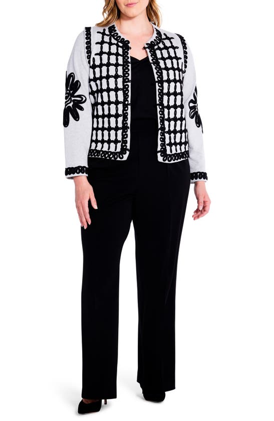Nic + Zoe Nic+zoe Petite Romantic Soutache Knit Jacket In Grey Multi