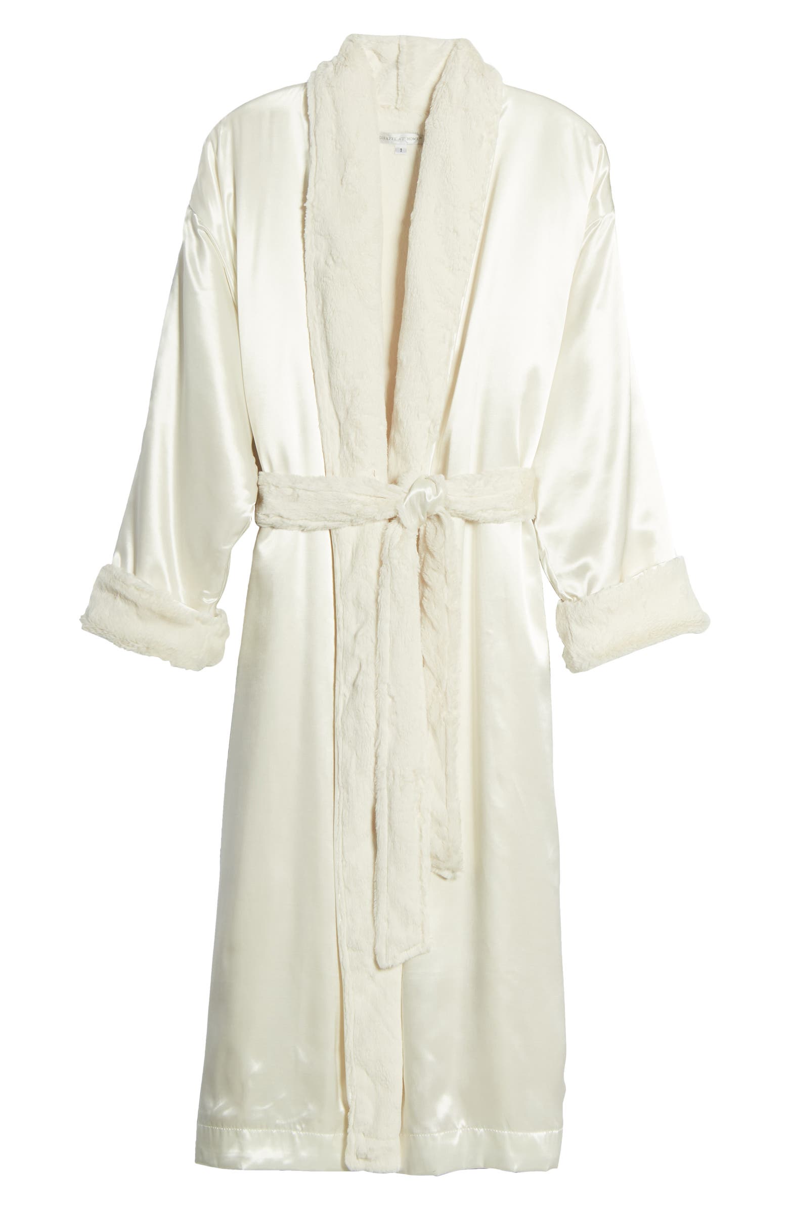 Giraffe at Home Faux Fur & Satin Robe | Nordstrom