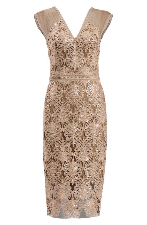 Tadashi Shoji Sequined Lace Knee-length Dress In Ginseng