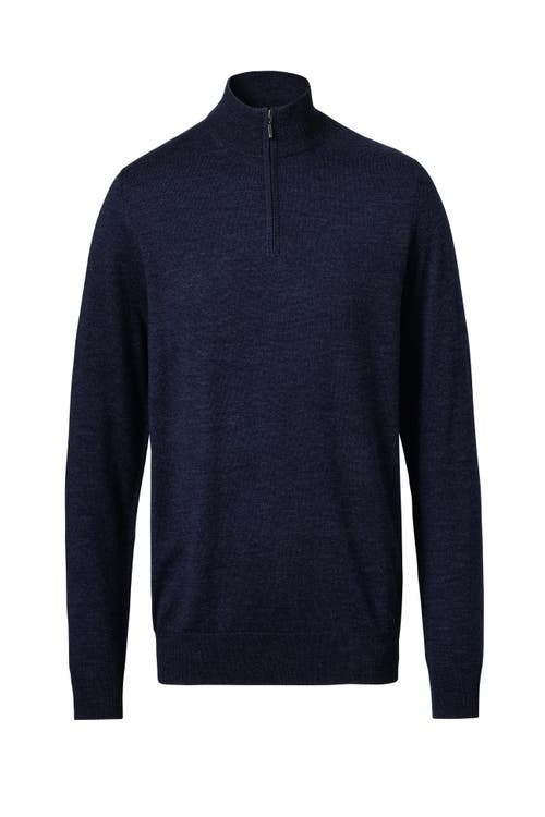 Shop Charles Tyrwhitt Pure Merino Zip Neck Sweater In Ink Blue