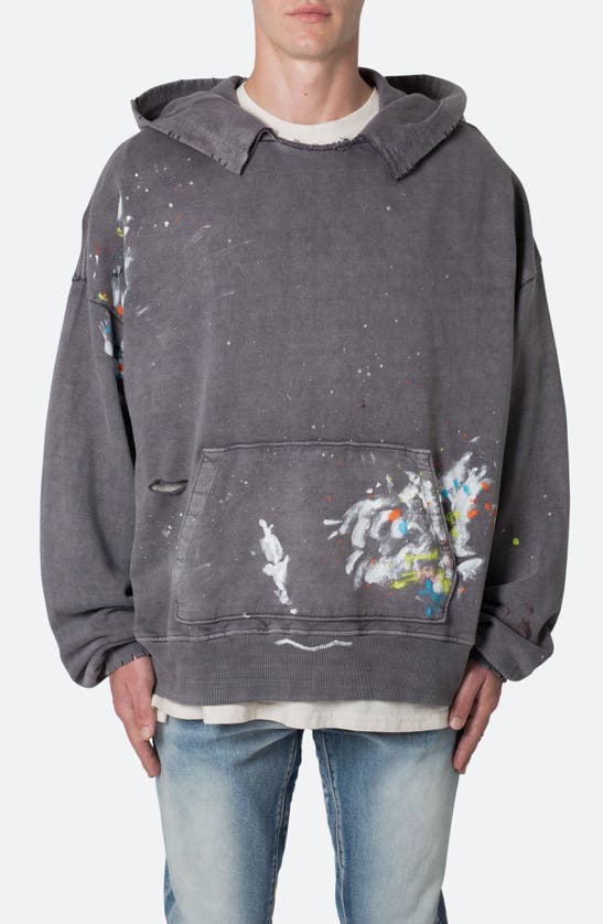 Shop Mnml Destroyed Painter Hoodie In Charcoal Grey