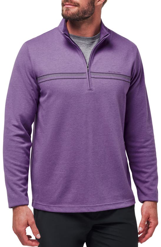 Travismathew Upgraded Chest Stripe Half Zip Pullover In Heather Imperial