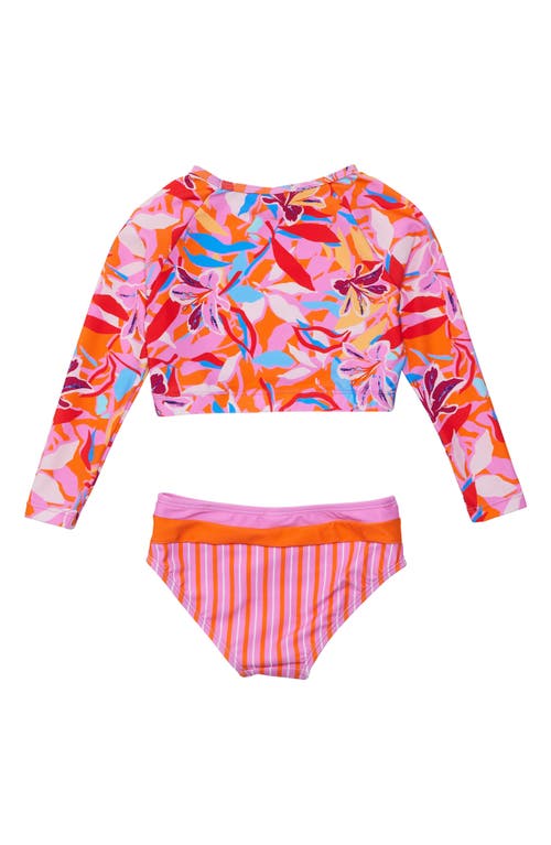 Snapper Rock Blooming Sunset Sustainable Crop Long Sleeve Rash Set - Big Kid In Pink