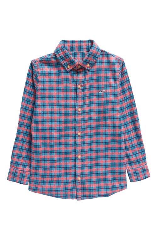 Shop Vineyard Vines Kids' Check Cotton Stretch Flannel Button-down Shirt In Check Sailors Red