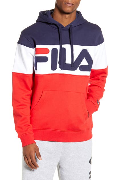 Click to view more detailed imagery on our partner's website Fila Flamino Logo Hooded Sweatshirt In Navy/Red/White