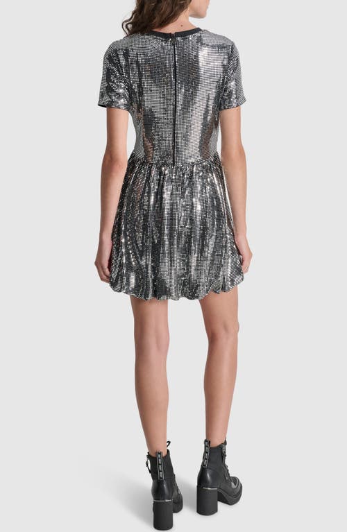 Shop Dkny Geo Sequin Minidress In Black/silver