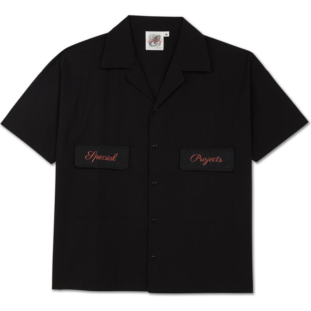 The Rad Black Kids Embroidered Short Sleeve Cotton Camp Shirt