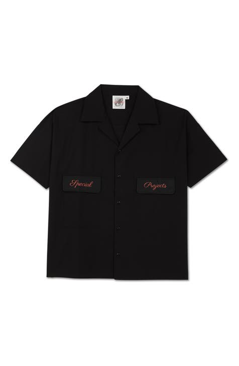 Embroidered Short Sleeve Cotton Camp Shirt