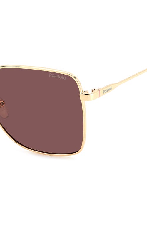 Polaroid 58mm Polarized Rectangular Sunglasses In Gold Burgundy/violet Polar