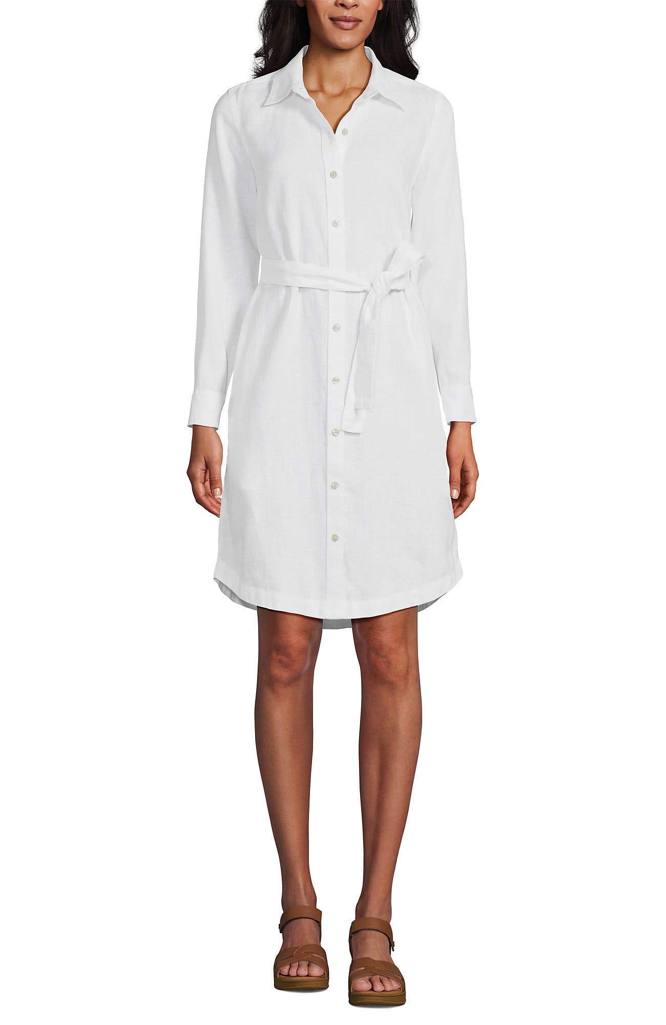 Lands' End Linen Long Sleeve Button Front Shirt Dress | Nordstrom