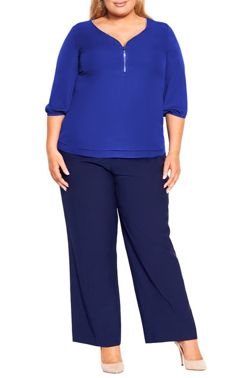City Chic Zip Fling Top In Ultra Blue