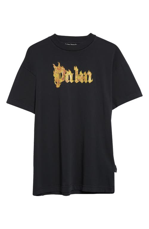 Shop Palm Angels Burning Logo Graphic T-shirt In Black Gold