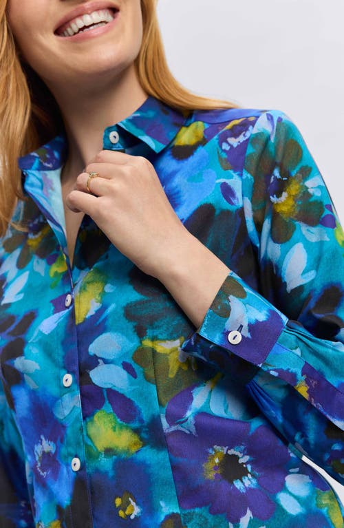 Foxcroft June Floral Button-up Shirt In Blue Multi