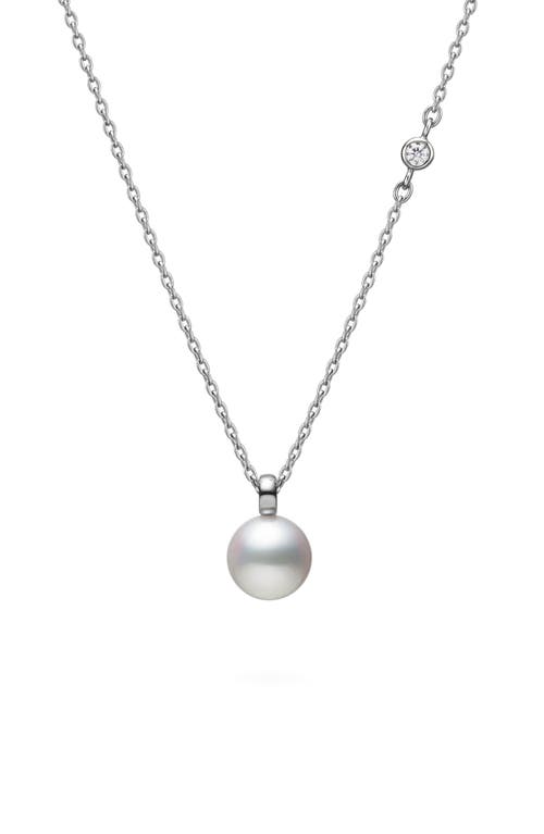 Mikimoto Classic Cultured Pearl & Diamond Pendant Necklace in 18Kw