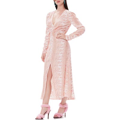 Afrm Madsen Ruched Long Sleeve Midi Dress, Pink