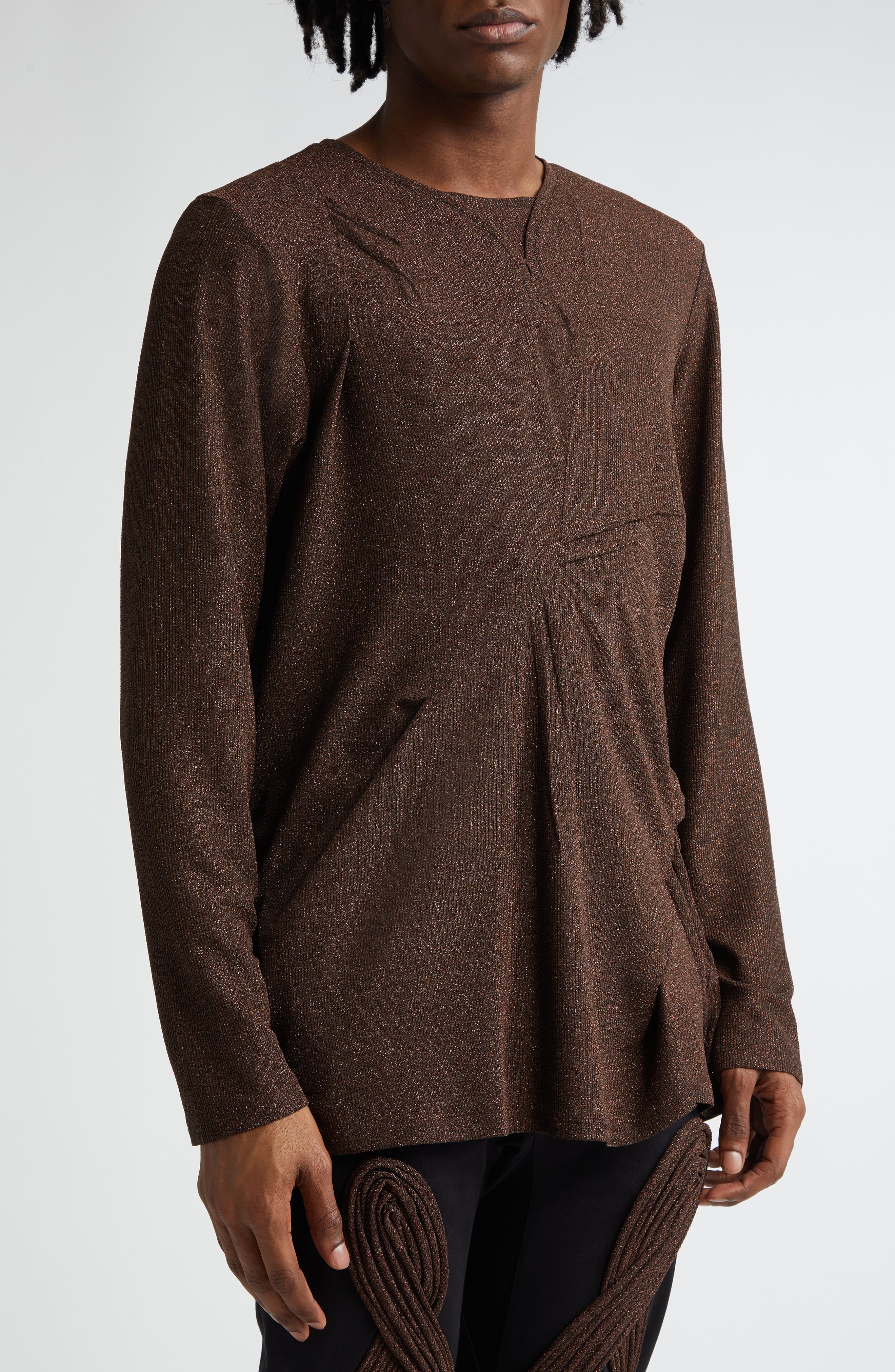 KIKO KOSTADINOV Deultum Darted Shimmer Rib Top in Sparkle Brown