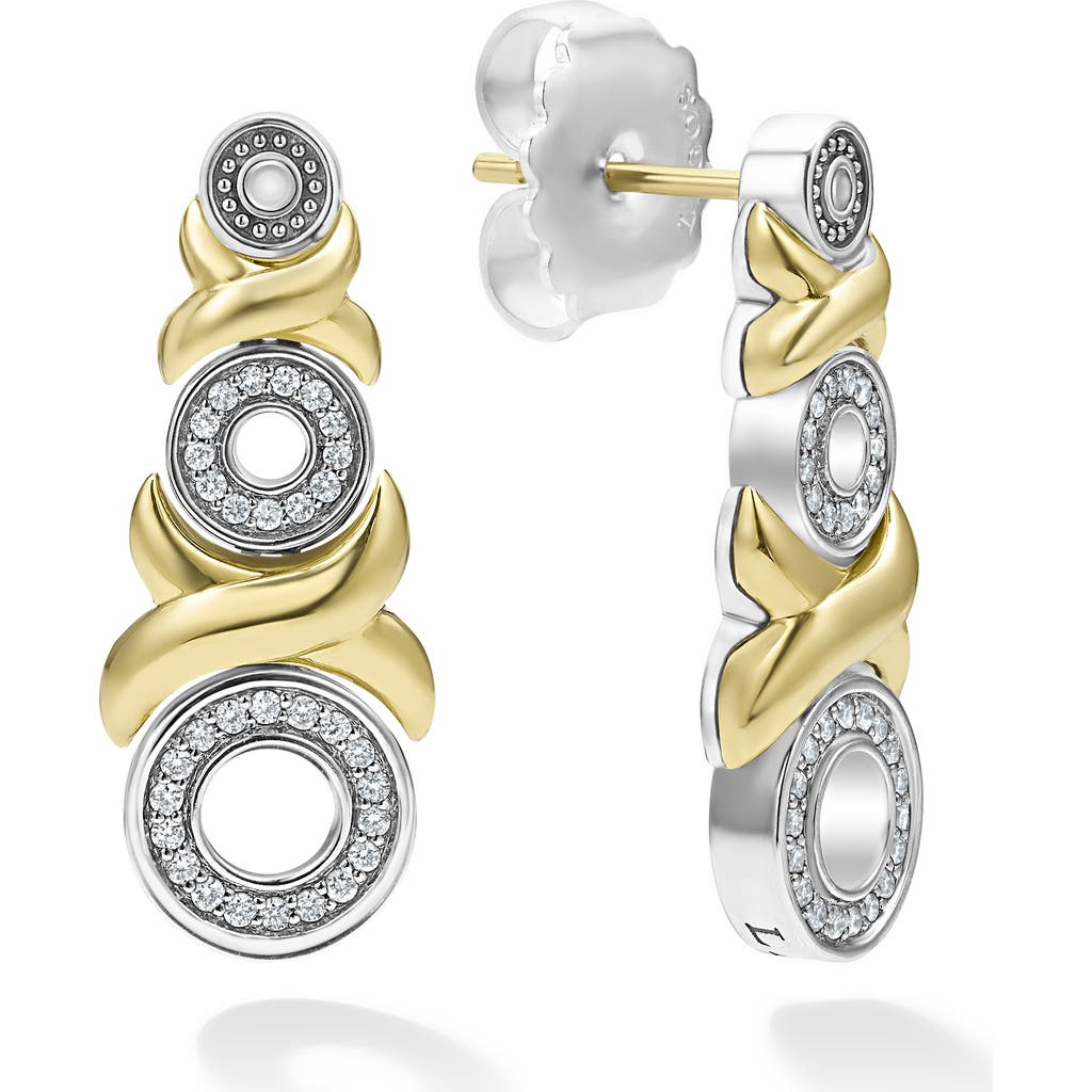Lagos 18k Yellow Gold & Sterling Silver Embrace Diamond Xo Graduated Drop Earrings In Gold/silver