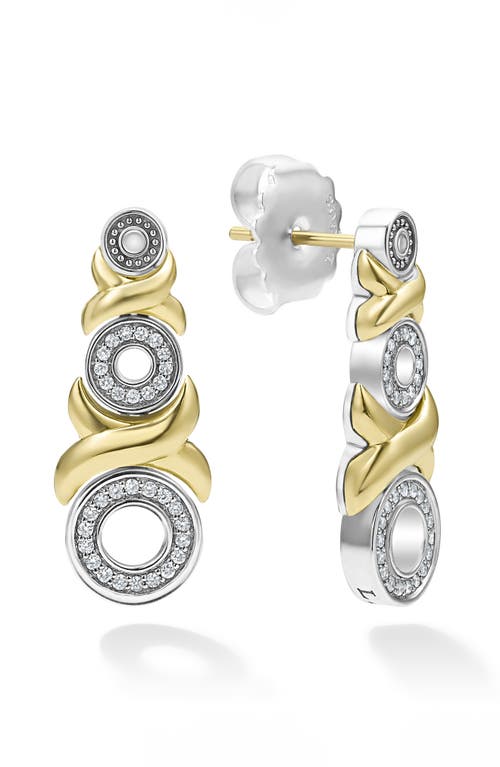 Lagos 18k Yellow Gold & Sterling Silver Embrace Diamond Xo Graduated Drop Earrings In Gold/silver