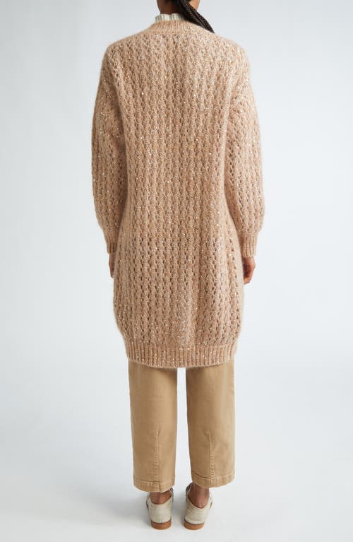Eleventy Sequin Open Front Longline Cardigan In Camel