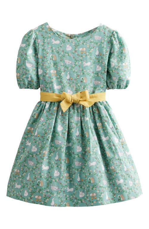 Mini Boden Kids' Print Linen & Cotton Fit & Flare Dress in Dusty Pink Spring Garden