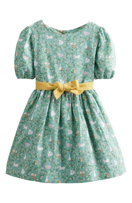 Mini Boden Kids' Print Linen & Cotton Fit & Flare Dress In Hot Spring Toile