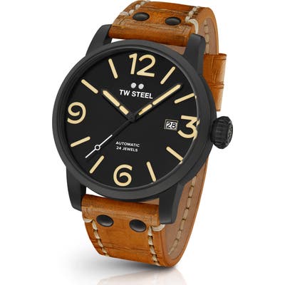 Tw Steel Maverick Automatic Leather Strap Watch, 4m