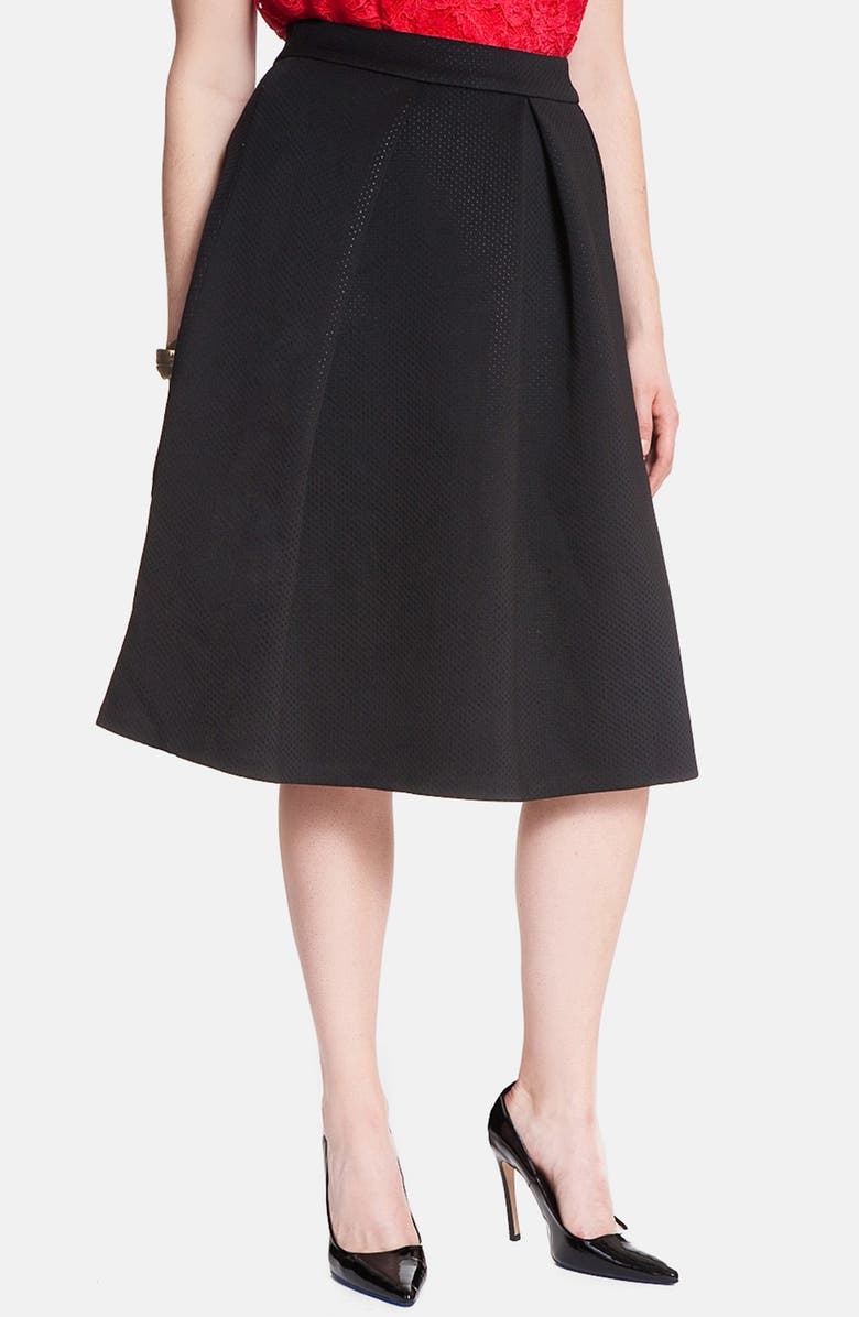 ELOQUII Pleat Perforated Scuba Knit Midi Skirt (Plus Size) | Nordstrom