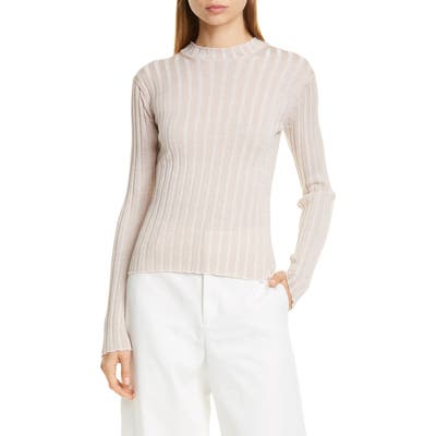 Vince Metallic Thread Ribbed Mock Neck Wool Blend Sweater, Ivory