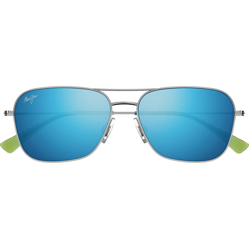 Maui Jim Naauao 58mm Polarizedplus2® Aviator Sunglasses In Silver/blue Hawaii