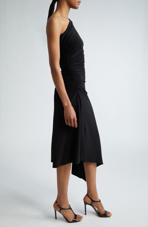Michael Kors One-shoulder Ruched Jersey Midi Dress In Black