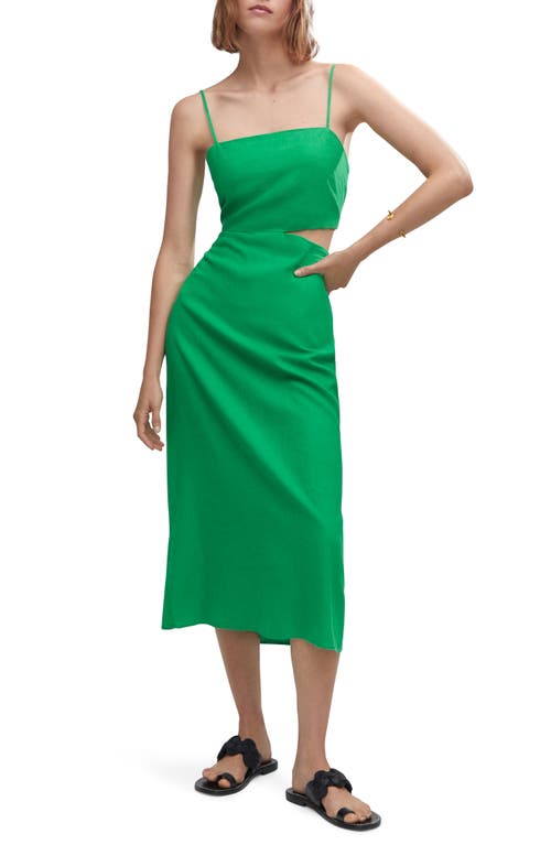 MANGO Cutout Linen Blend Midi Dress Green at Nordstrom,