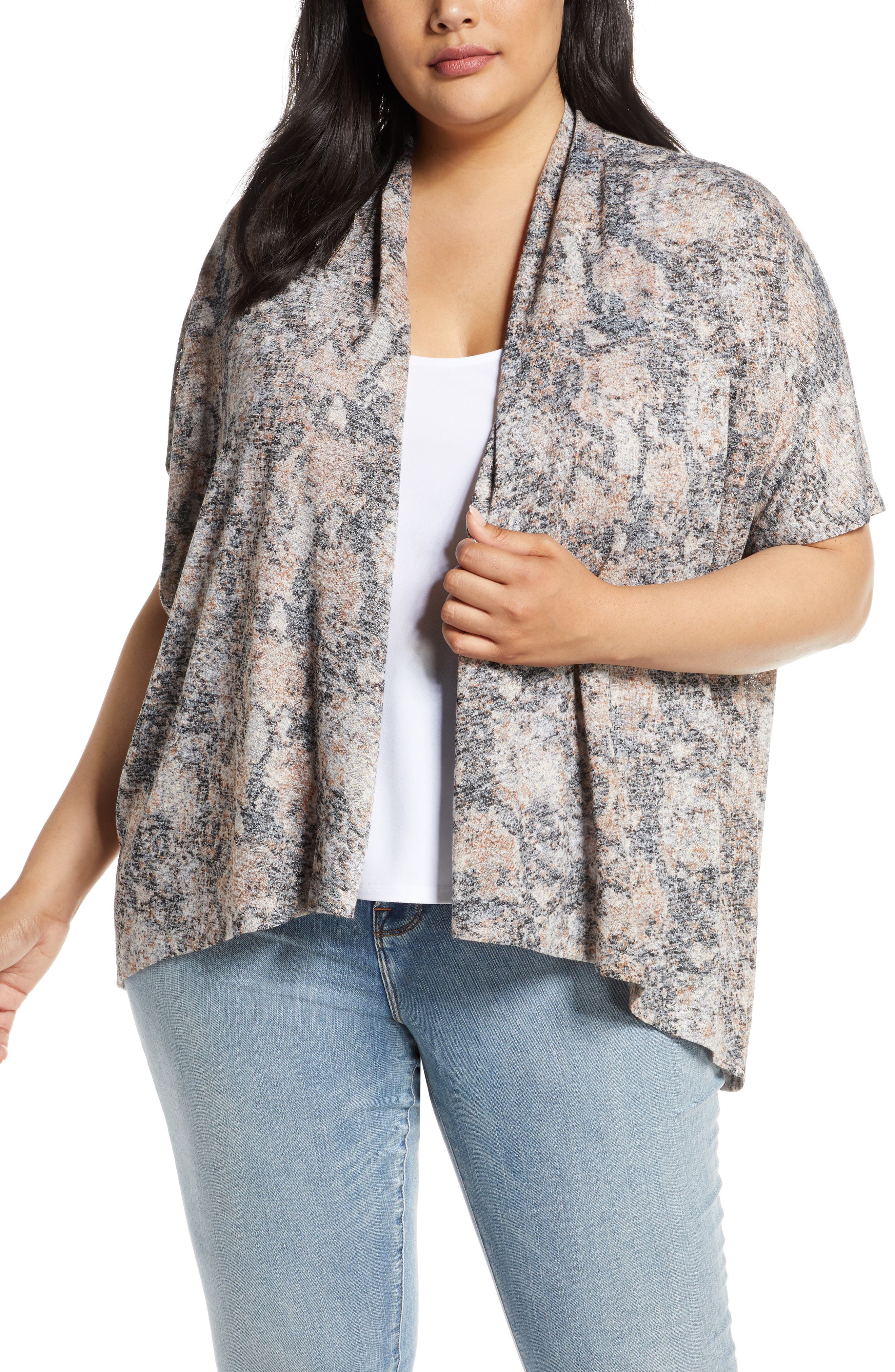 Plus Size Bobeau Helena Short Sleeve Cardigan, White