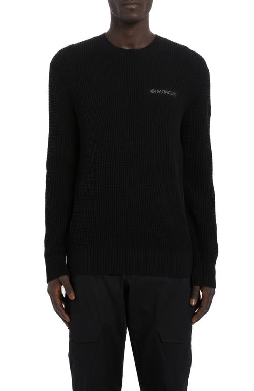 Reflective Logo Patch Waffle Knit Sweater in Black