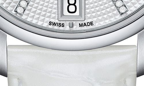 Tissot Chemin Des Tourelles Diamond Leather Strap Watch, 32mm In White/mother Of Pearl/silver