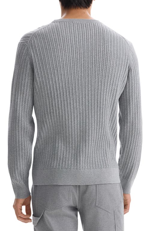 Shop Theory Riland Cabled Cotton Crewneck Sweater In Medium Grey Heather