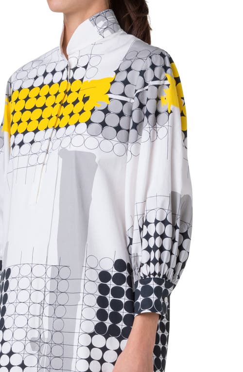 Akris Punto Skyscraper Facade-print Long-sleeve Cotton Poplin Mini Shirtdress In Cream-tin-yellow