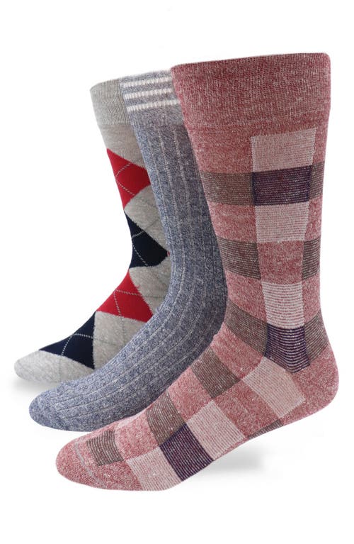 Lorenzo Uomo 3-Pack Assorted Dress Socks in Medium Grey