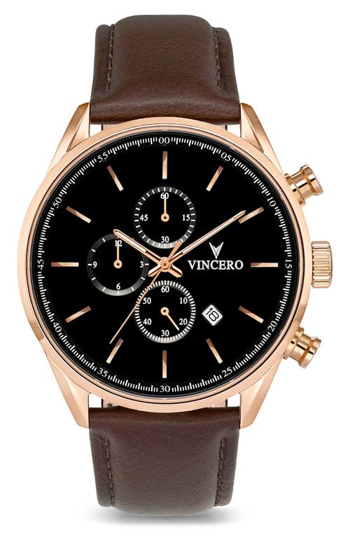 Vincero The Chrono S2 Chronograph Leather Strap Watch, 43mm in Rose Gold at Nordstrom
