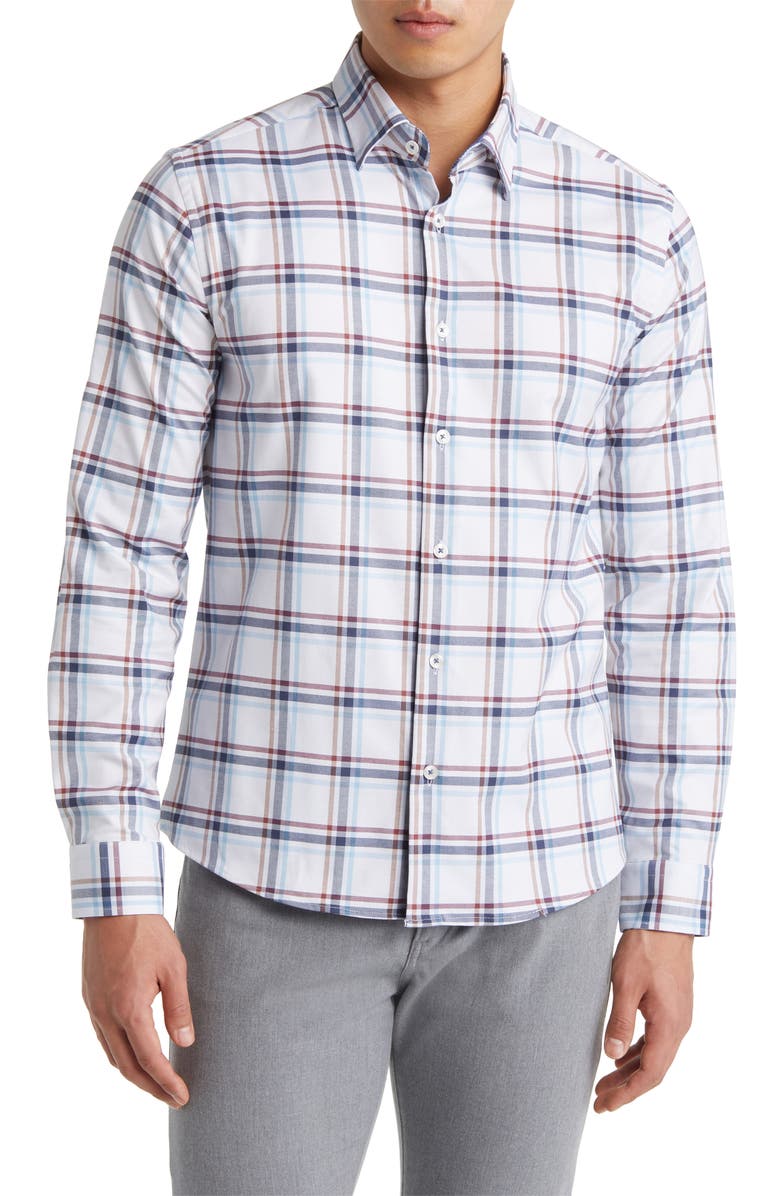 Stone Rose DRY TOUCH<sup>®</sup> Plaid Performance Button-Up Shirt, Main, color, White