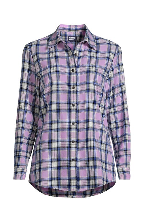 Shop Lands' End Plus Size Flannel Boyfriend Fit Long Sleeve Shirt In Blushed Lilac Plaid