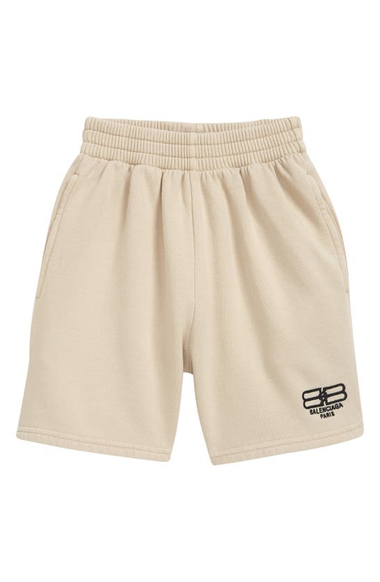 Balenciaga Kids' Bb Paris Embroidered Logo Cotton Sweat Shorts In Beige/ Black