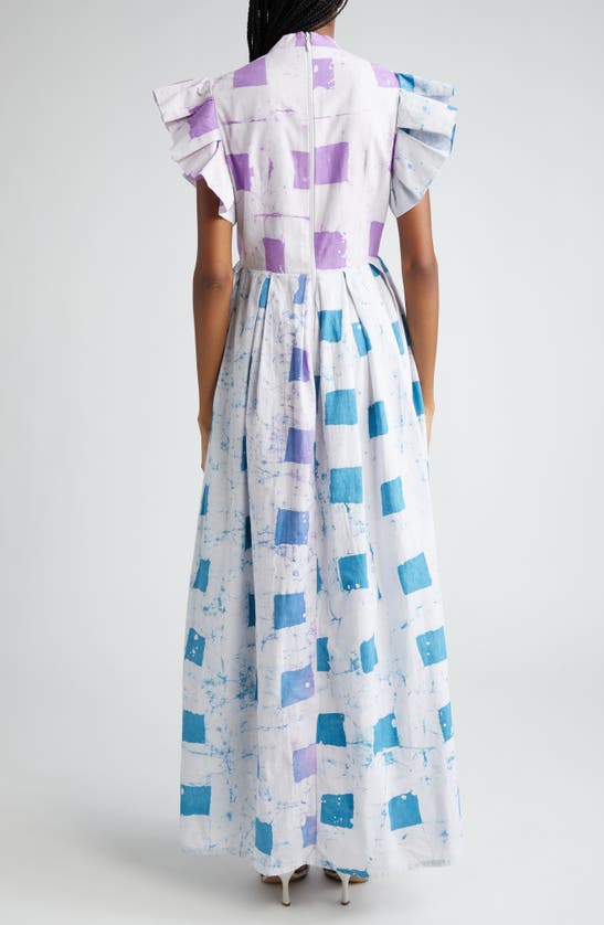 Shop Busayo Ajala Square Batik Print Cotton Maxi Dress In White Multi